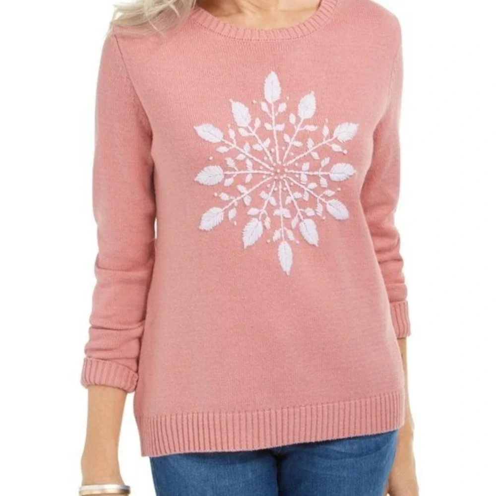 Karen Scott Sweater‎ Snowflake Light Pink/Peach Color Size XL
